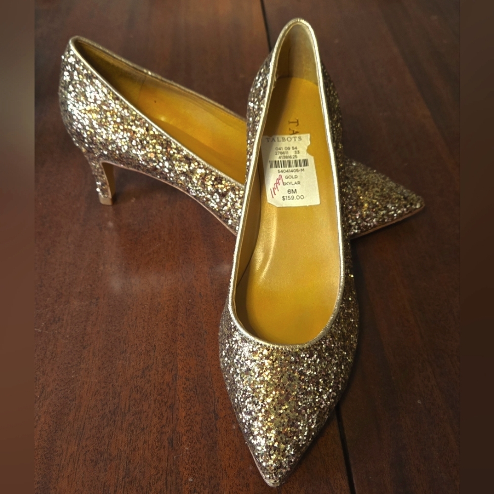 Talbots "Gold Skylar" glitter pumps pointed toe sz 6M